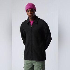 Weekday Black Ribbed Corduroy Full-Zip Jacket – Size M